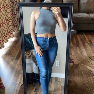 Grey slightly turtle neck crop top